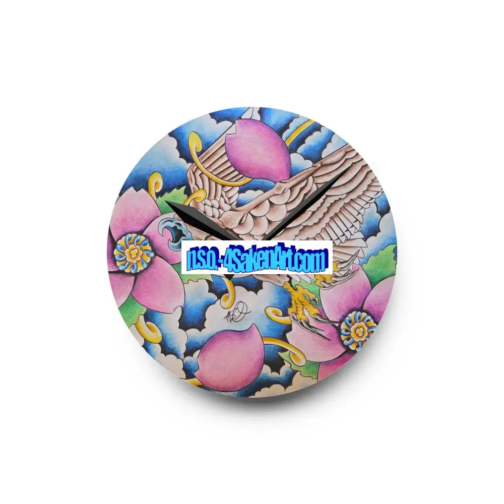 Acrylic Wall Clock — Vibrant Floral & Hawk Art Decorative Clock Home Decor