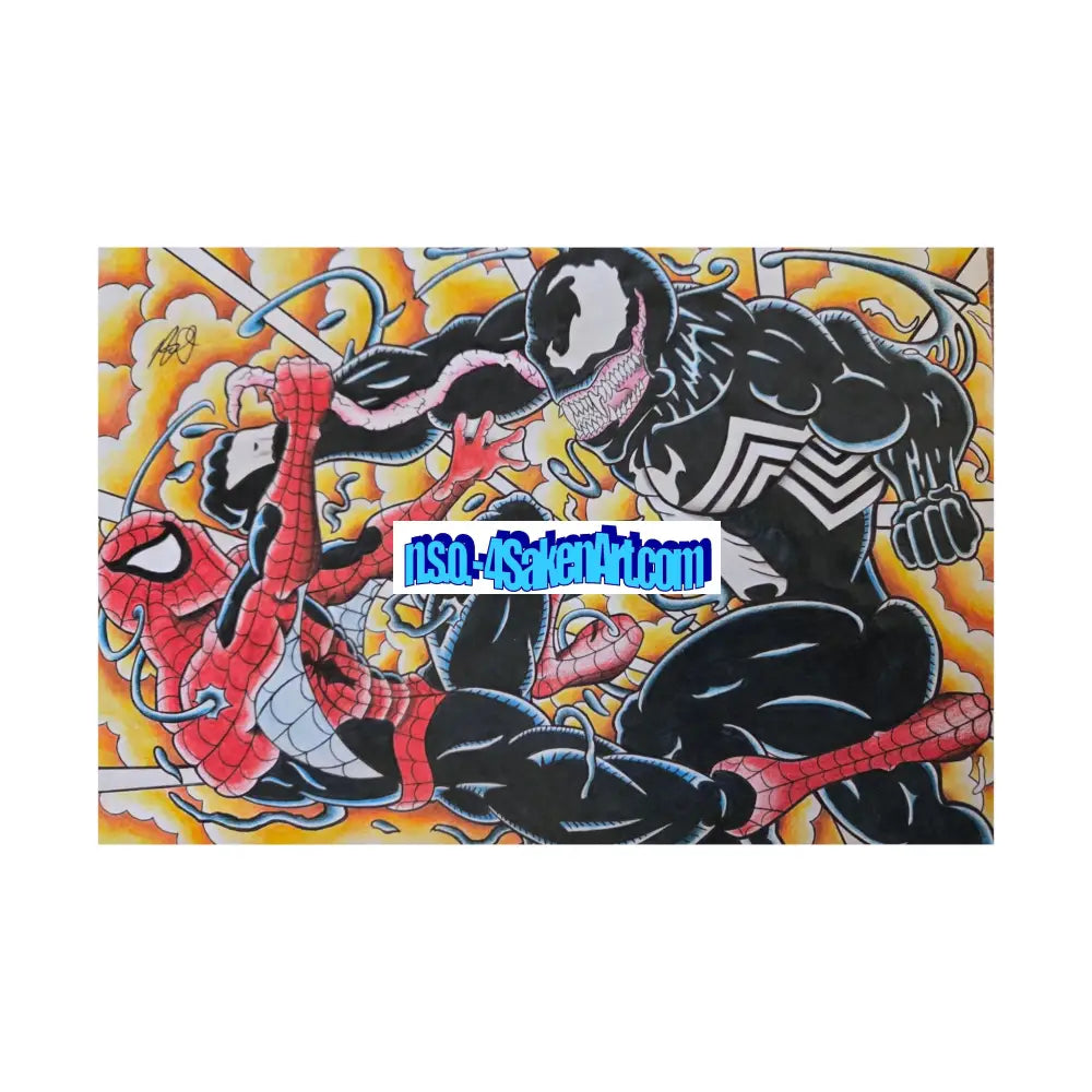 Comic Art Poster — Spider-Man vs Venom Matte Horizontal Print 18″ x 12″ / Matte Poster