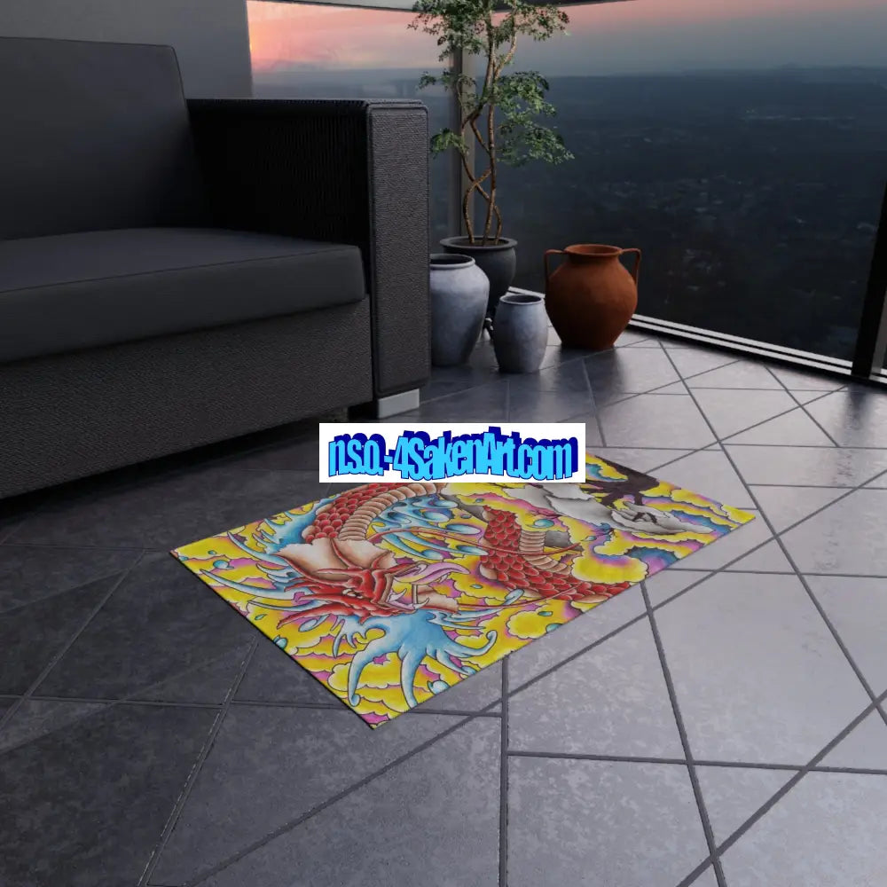 Dragon Print Outdoor Rug Bohemian Area Mat Patio Decor Camping Accessory Porch Rug Wild Nature Inspired Home Decor Home