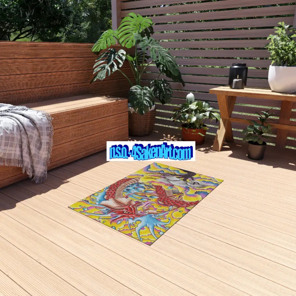 Dragon Print Outdoor Rug Bohemian Area Mat Patio Decor Camping Accessory Porch Rug Wild Nature Inspired Home Decor 24’’