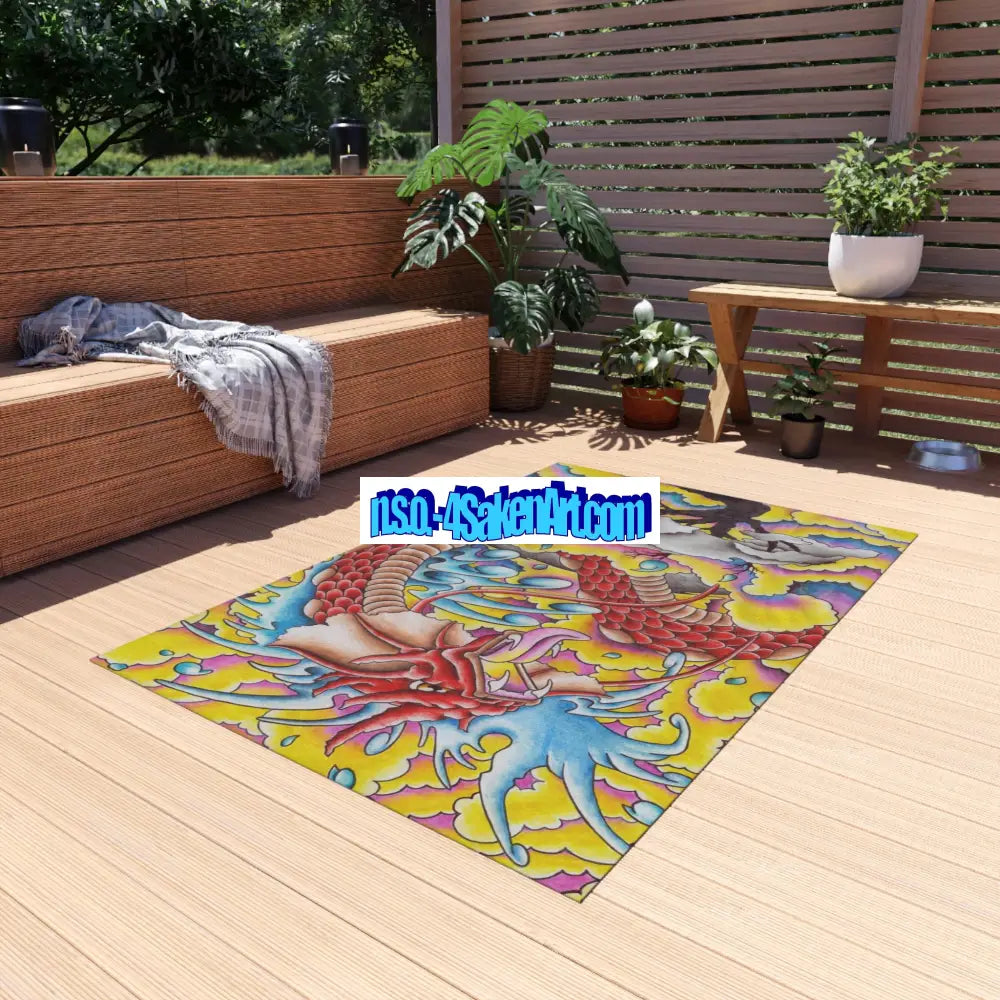Dragon Print Outdoor Rug Bohemian Area Mat Patio Decor Camping Accessory Porch Rug Wild Nature Inspired Home Decor Home