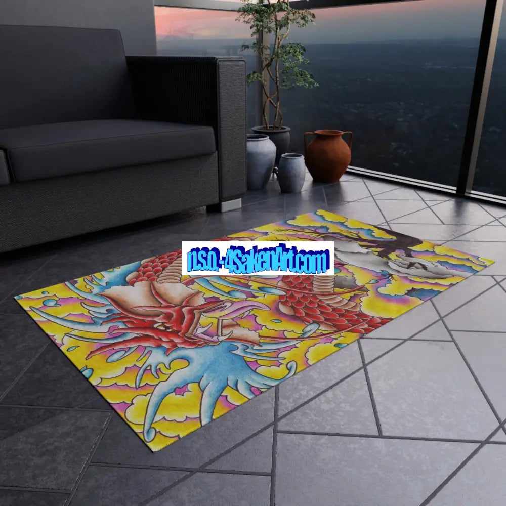 Dragon Print Outdoor Rug Bohemian Area Mat Patio Decor Camping Accessory Porch Rug Wild Nature Inspired Home Decor Home