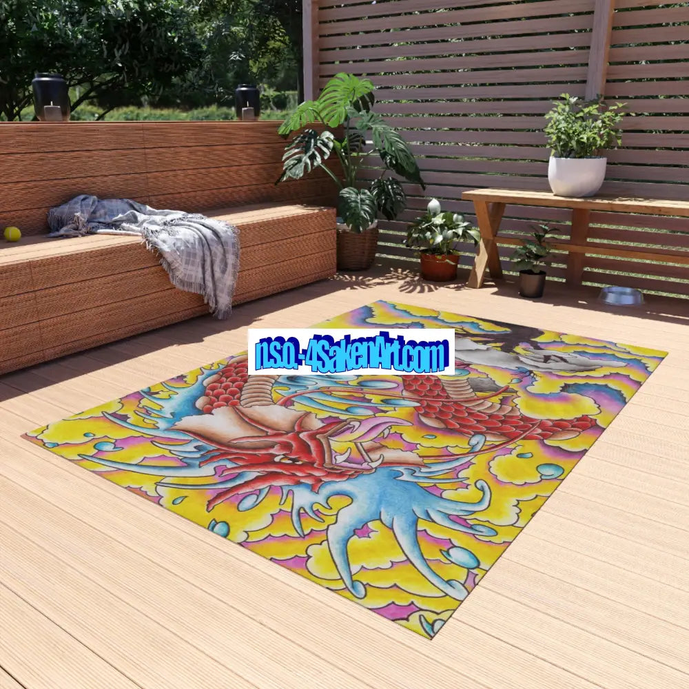 Dragon Print Outdoor Rug Bohemian Area Mat Patio Decor Camping Accessory Porch Rug Wild Nature Inspired Home Decor Home