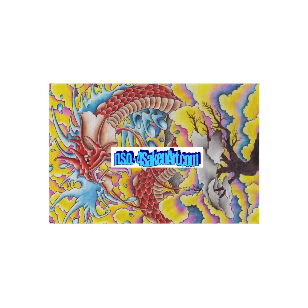 Dragon Print Outdoor Rug Bohemian Area Mat Patio Decor Camping Accessory Porch Rug Wild Nature Inspired Home Decor Home