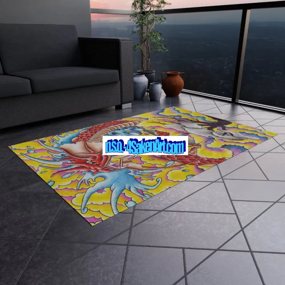 Dragon Print Outdoor Rug Bohemian Area Mat Patio Decor Camping Accessory Porch Rug Wild Nature Inspired Home Decor Home