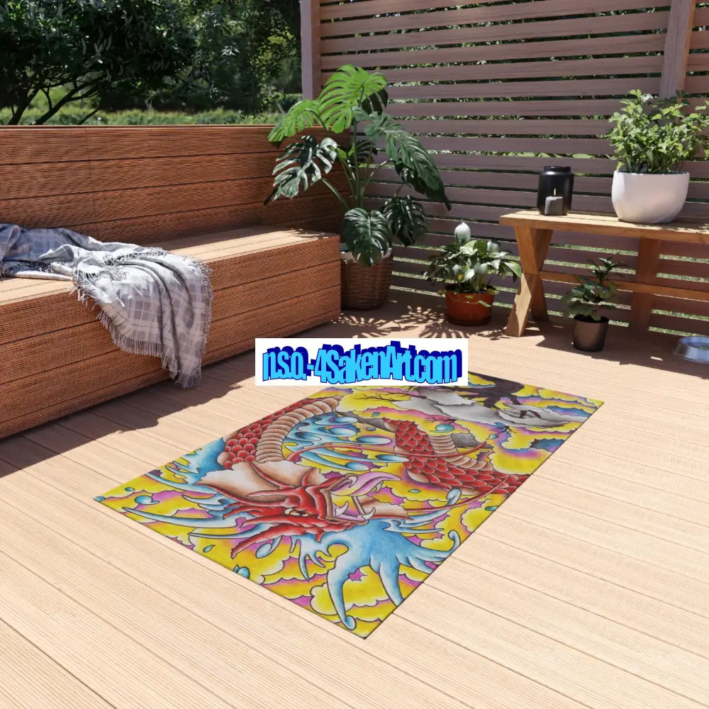 Dragon Print Outdoor Rug Bohemian Area Mat Patio Decor Camping Accessory Porch Rug Wild Nature Inspired Home Decor Home