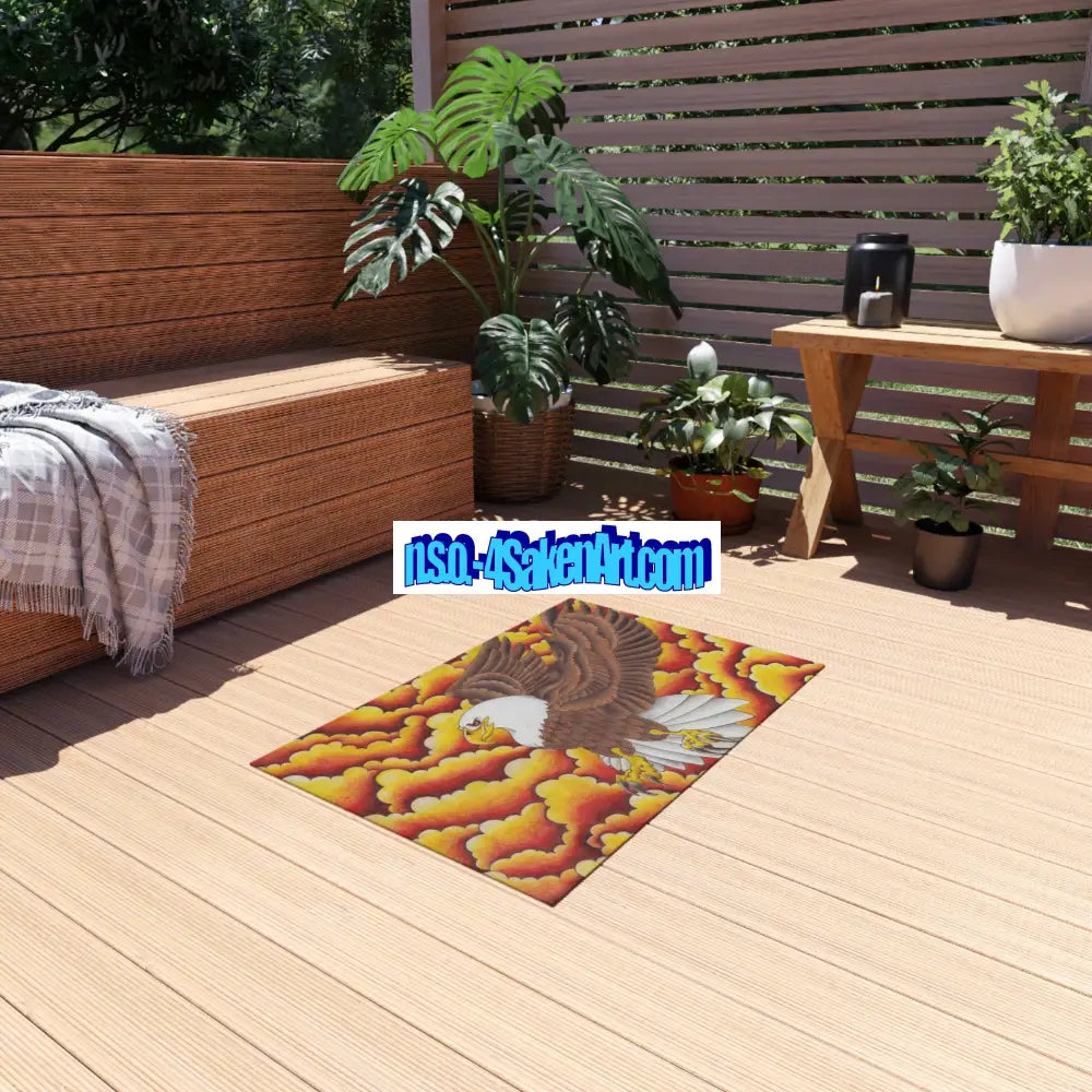 Eagle Print Outdoor Rug Bohemian Area Mat Patio Decor Camping Accessory Porch Rug Wild Nature Inspired Home Decor 24’’