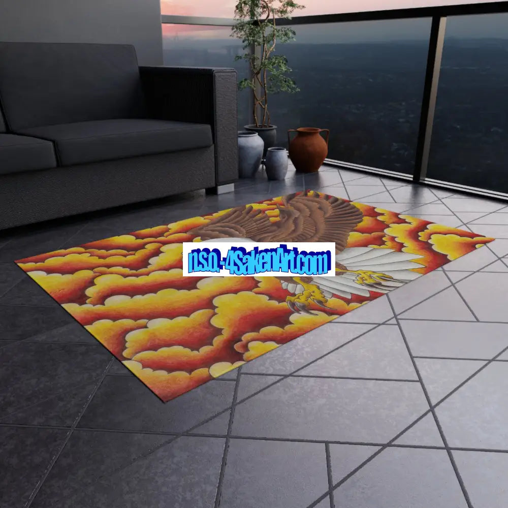 Eagle Print Outdoor Rug Bohemian Area Mat Patio Decor Camping Accessory Porch Rug Wild Nature Inspired Home Decor Home