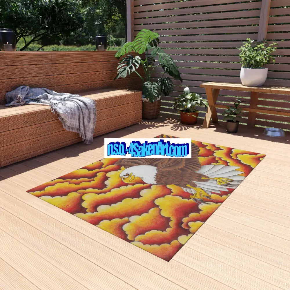 Eagle Print Outdoor Rug Bohemian Area Mat Patio Decor Camping Accessory Porch Rug Wild Nature Inspired Home Decor Home