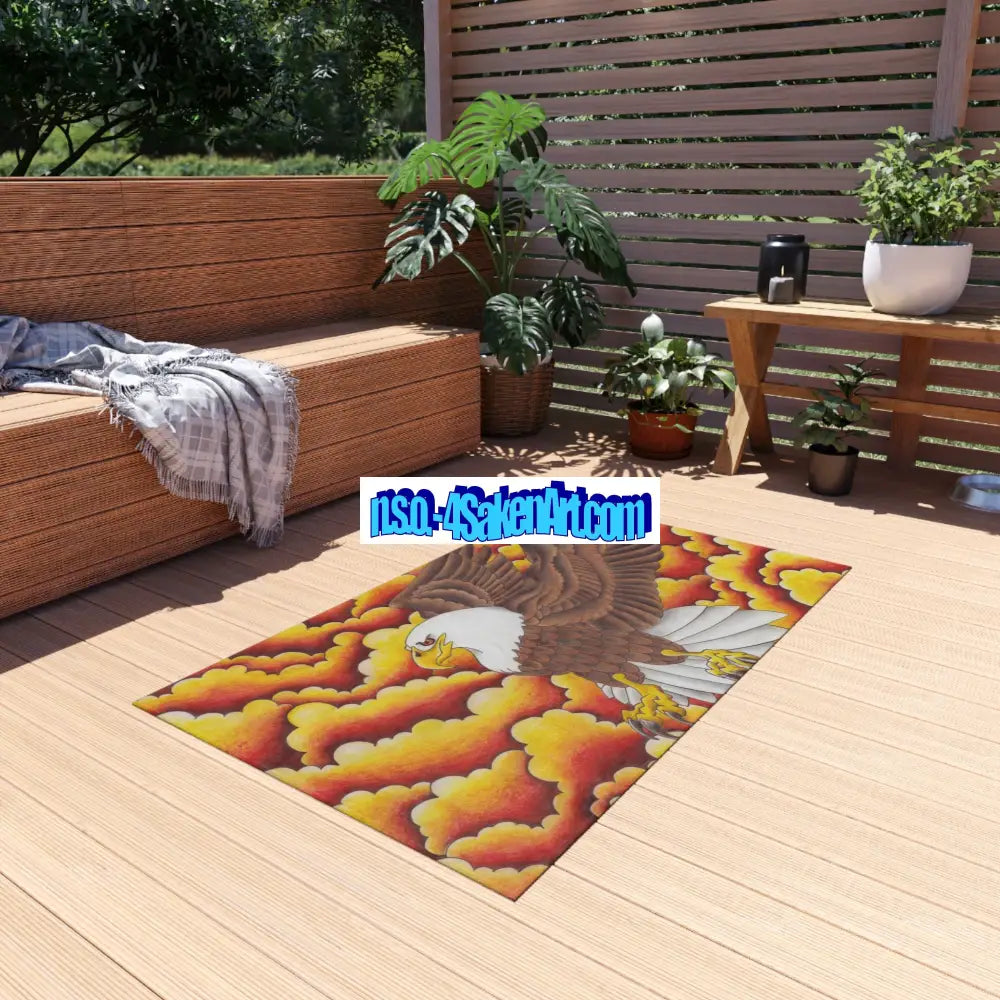 Eagle Print Outdoor Rug Bohemian Area Mat Patio Decor Camping Accessory Porch Rug Wild Nature Inspired Home Decor Home