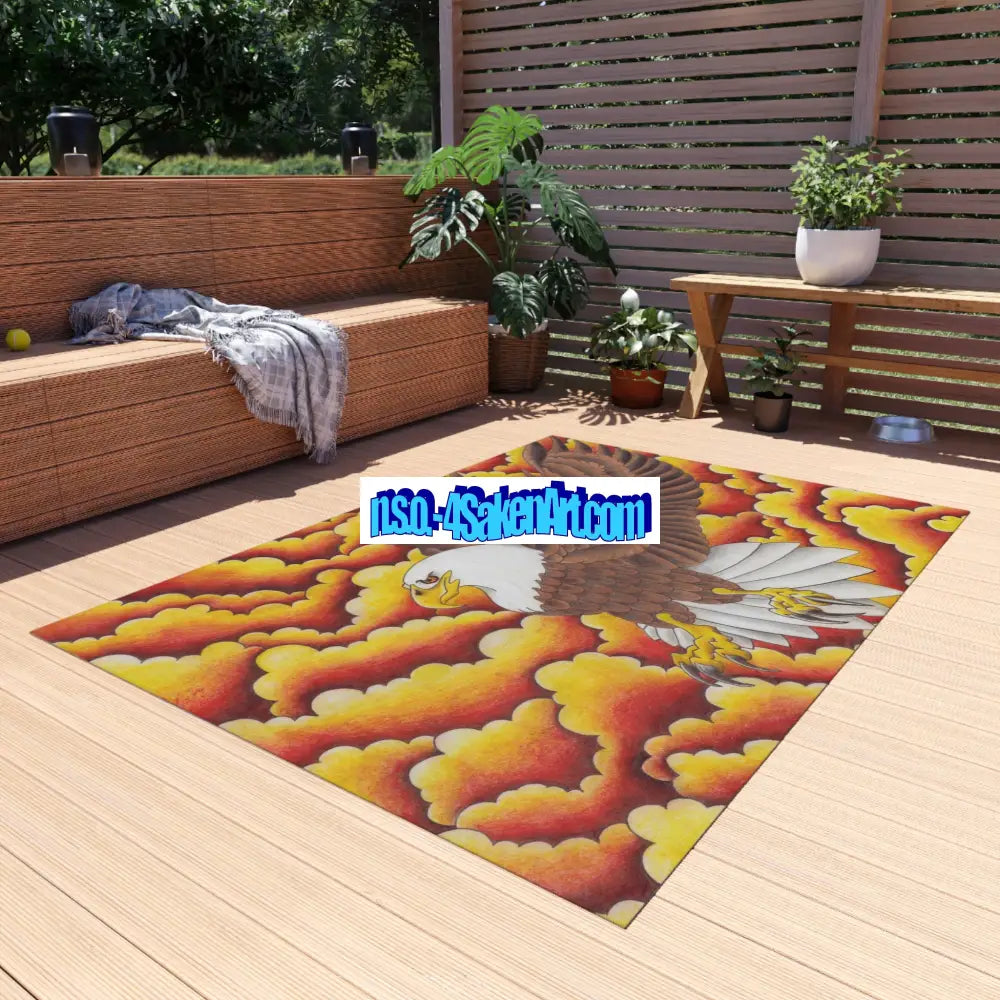 Eagle Print Outdoor Rug Bohemian Area Mat Patio Decor Camping Accessory Porch Rug Wild Nature Inspired Home Decor Home