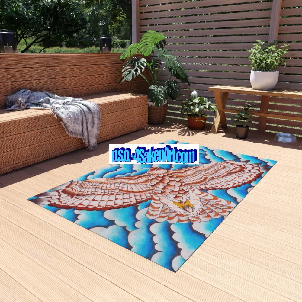 Hawk Print Outdoor Rug Bohemian Area Mat Patio Decor Camping Accessory Porch Rug Wild Nature Inspired Home Decor Home