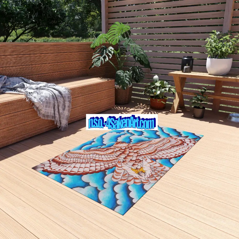 Hawk Print Outdoor Rug Bohemian Area Mat Patio Decor Camping Accessory Porch Rug Wild Nature Inspired Home Decor Home