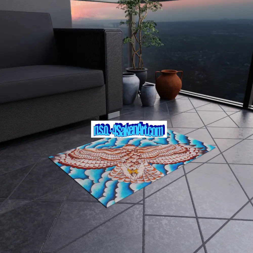 Hawk Print Outdoor Rug Bohemian Area Mat Patio Decor Camping Accessory Porch Rug Wild Nature Inspired Home Decor Home