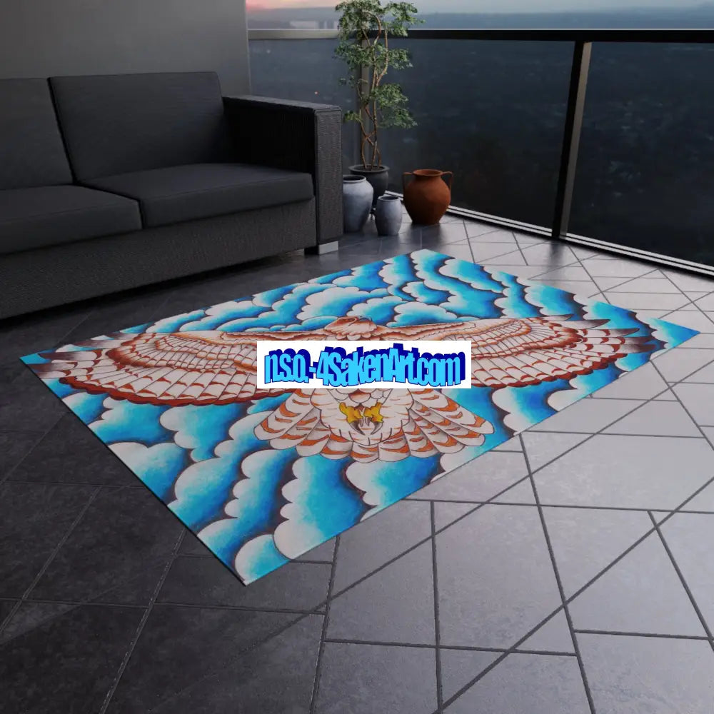 Hawk Print Outdoor Rug Bohemian Area Mat Patio Decor Camping Accessory Porch Rug Wild Nature Inspired Home Decor Home