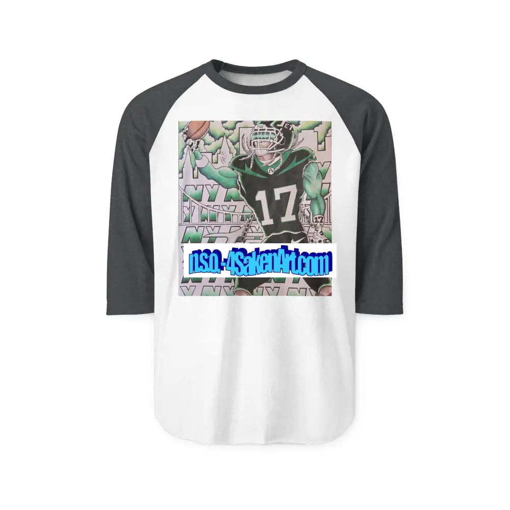Raglan Shirt — Vintage Football Player Graphic ’17’ S / White/Heather Charcoal Long-sleeve