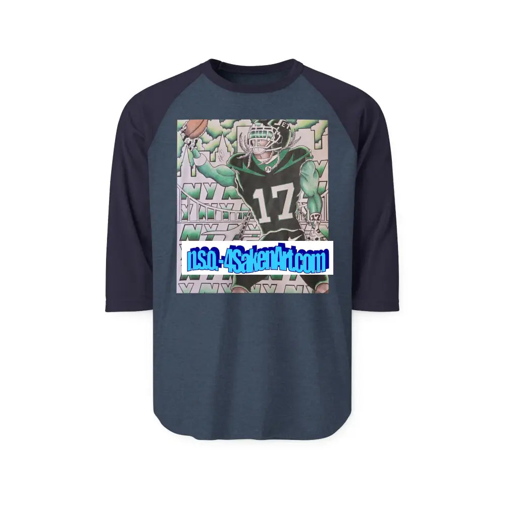 Raglan Shirt — Vintage Football Player Graphic ’17’ XS / Heather Denim/Navy Long-sleeve