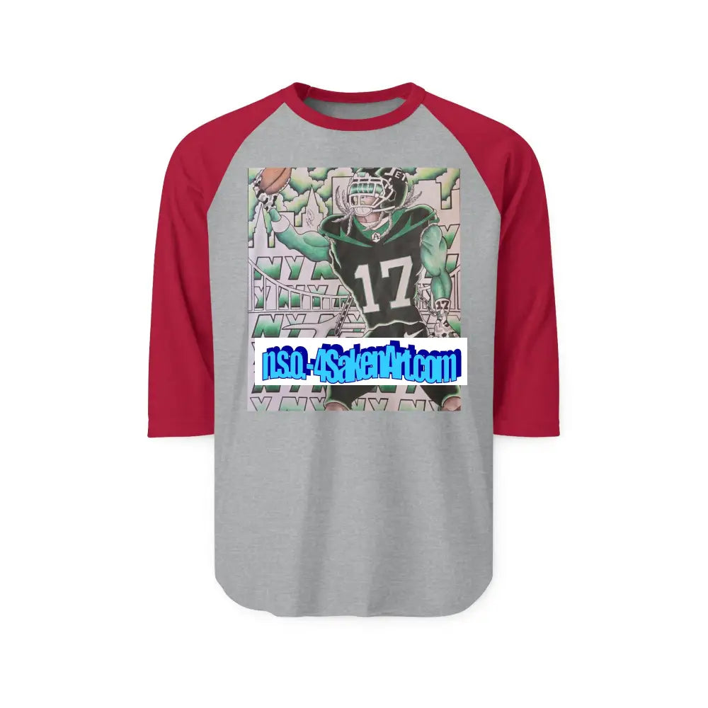 Raglan Shirt — Vintage Football Player Graphic ’17’ XS / Heather Grey/Heather Red Long-sleeve