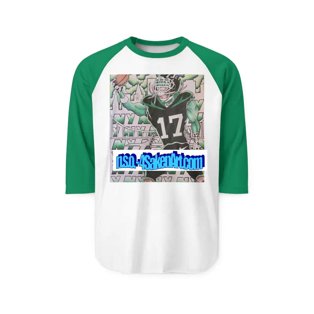 Raglan Shirt — Vintage Football Player Graphic ’17’ XS / White/Kelly Long-sleeve