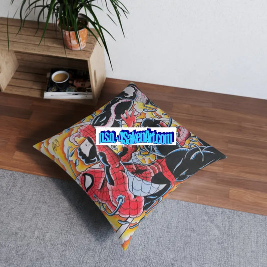 Spider-Man vs. Venom Comic Art Tufted Floor Pillow 26’’ × 26’’ Home Decor