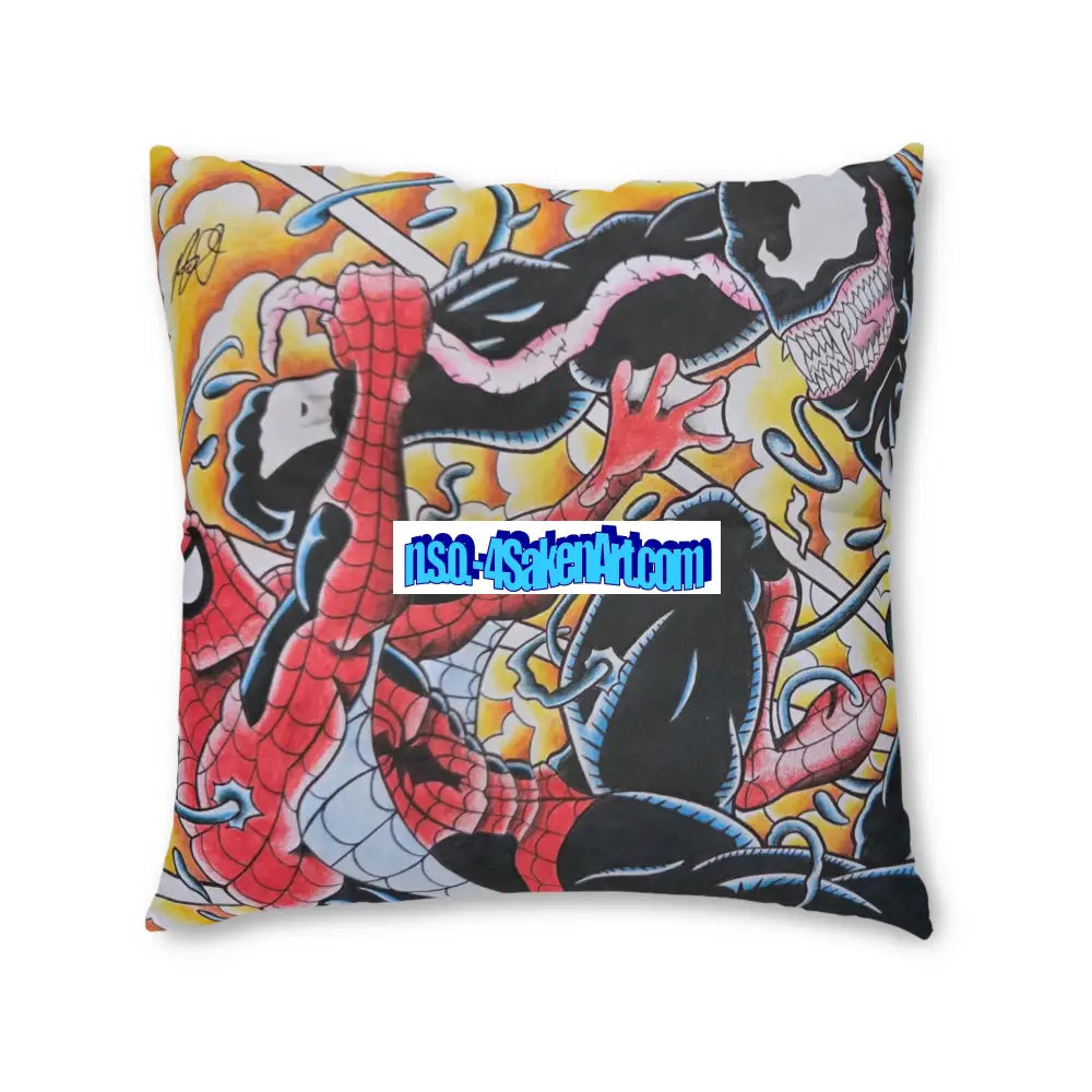 Spider-Man vs. Venom Comic Art Tufted Floor Pillow 30’’ × 30’’ Home Decor