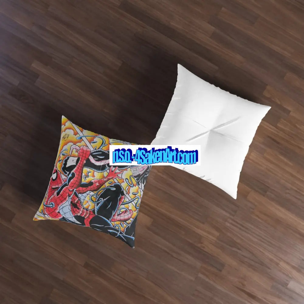 Spider-Man vs. Venom Comic Art Tufted Floor Pillow Home Decor