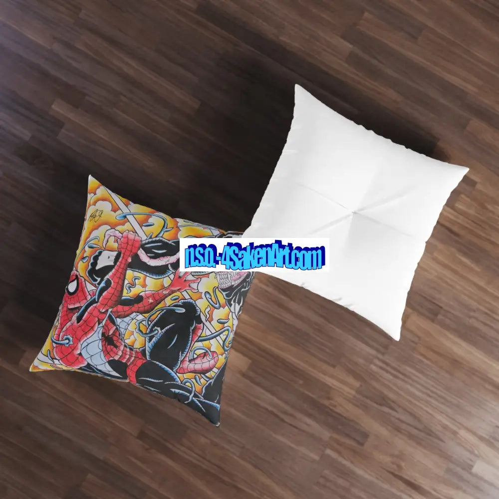 Spider-Man vs. Venom Comic Art Tufted Floor Pillow Home Decor