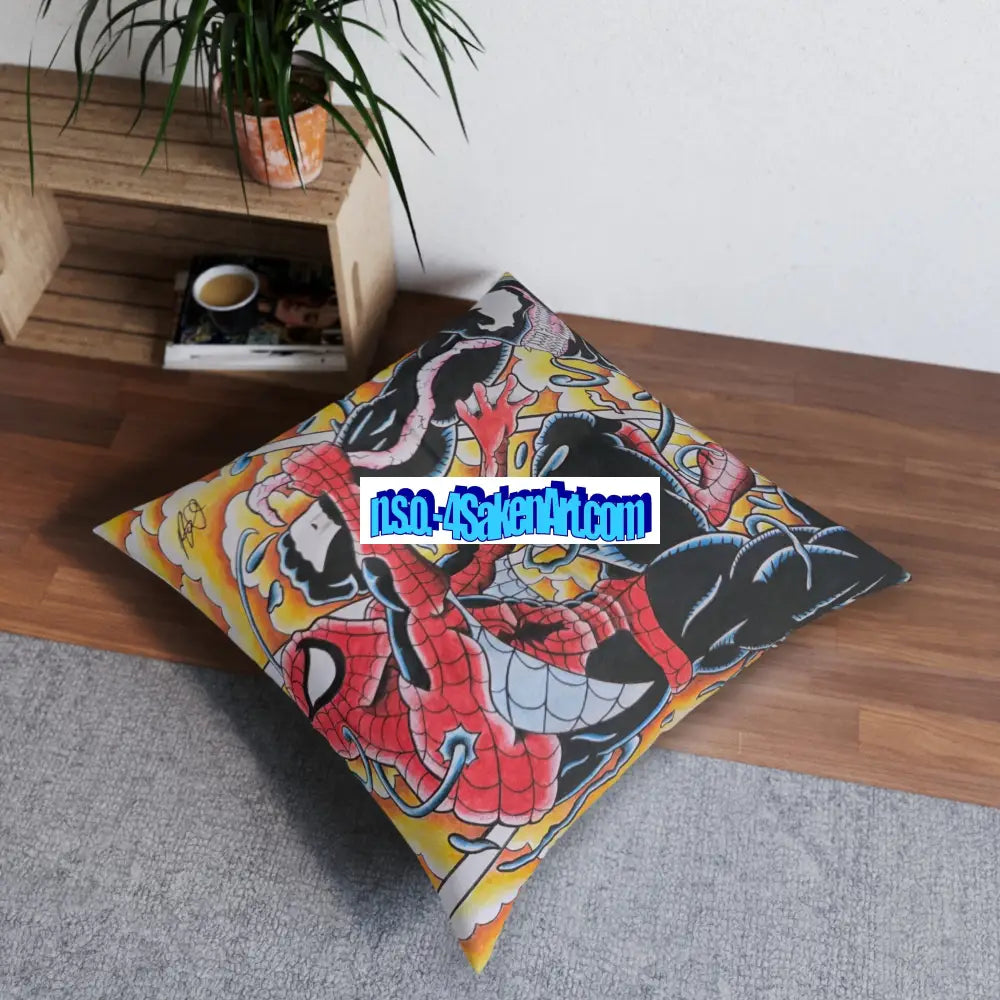 Spider-Man vs. Venom Comic Art Tufted Floor Pillow Home Decor