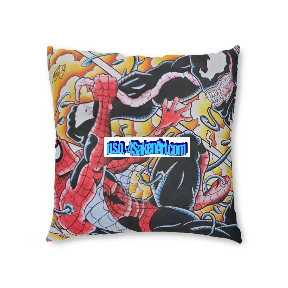 Spider-Man vs. Venom Comic Art Tufted Floor Pillow Home Decor