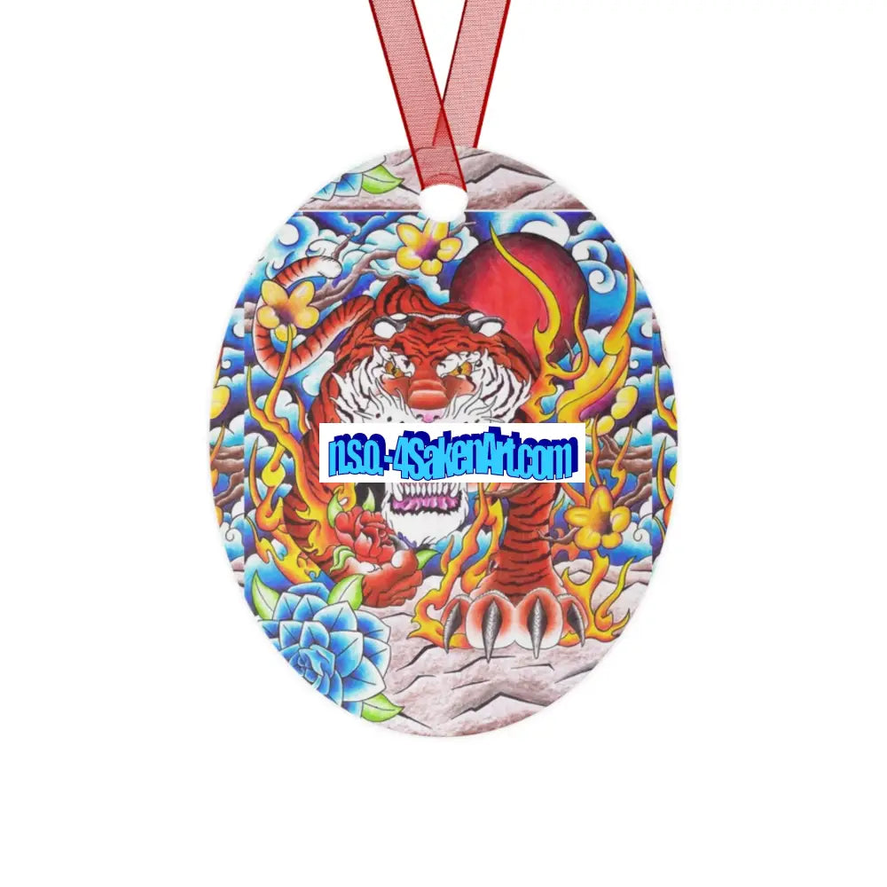 Vibrant Tiger Metal Ornaments Unique Holiday Decor Handcrafted Gifts Christmas Decorations Collectible Art Oval / One